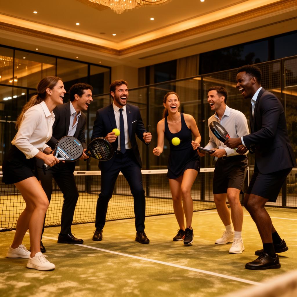 Business professionals networking after a padel session in Nottingham